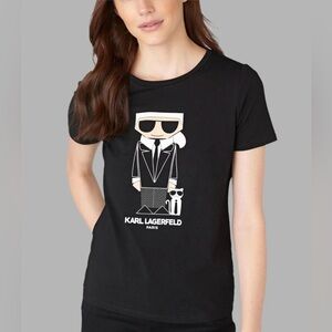 Karl Lagerfeld Black Choupette Tee with Iconic Graphic